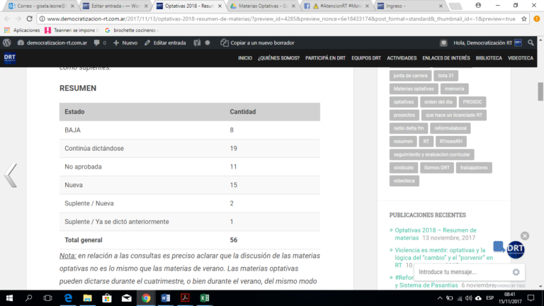 Optativas 2018 – Resumen de materias