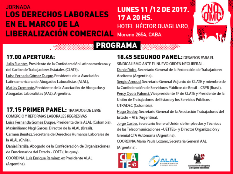 Lunes 11/12 de 17 a 20 hs. – Los derechos laborales en el marco de la liberalización comercial