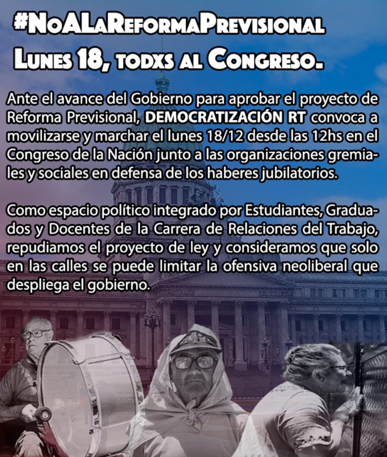 #NoALaReformaPrevisional: Lunes 18, desde las 12hs Todxs al Congreso.