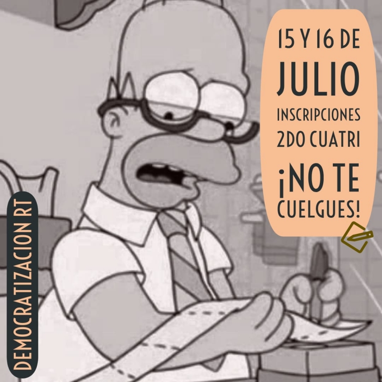 15 y 16 de julio. Primer llamado a inscripciones 2° cuatrimestre 2019